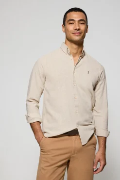 Camisa beige Williams pata de gallo con logo Rigby Go bordado