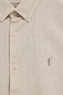Camisa beige Williams pata de gallo con logo Rigby Go bordado