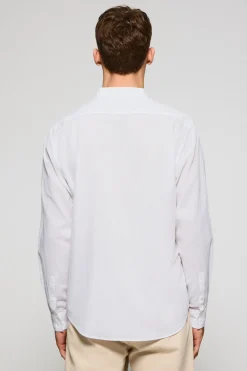Camisa blanca de cuello mao de lino y algodón con bordado Rigby Go