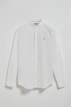 Camisa blanca de cuello mao de lino y algodón con bordado Rigby Go