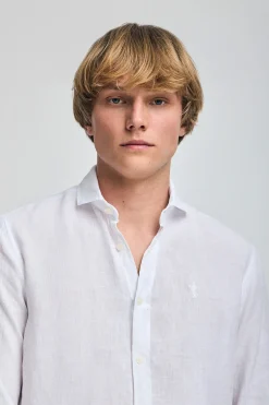 Camisa blanca de lino garment dye con bordado Rigby Best