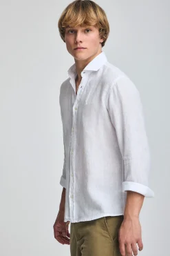 Camisa blanca de lino garment dye con bordado Rigby Best
