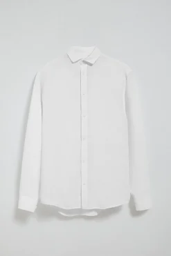 Camisa blanca de lino garment dye con monograma bordado