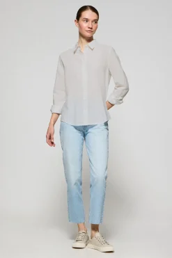 Camisa blanca de lino y algodón regular fit con bordado Rigby Go