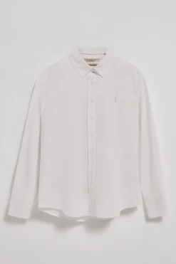 Camisa blanca de lino y algodón regular fit con bordado Rigby Go