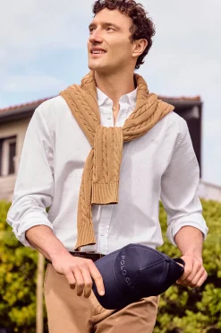 Camisa blanca de lino y algodón regular fit con logo bordado