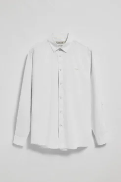 Camisa blanca de lino y algodón regular fit con logo bordado