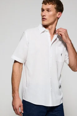 Camisa blanca de manga corta de lino y algodón con bordado Rigby Go