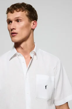 Camisa blanca de manga corta de lino y algodón con bordado Rigby Go