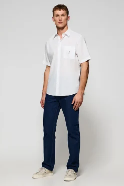 Camisa blanca de manga corta de lino y algodón con bordado Rigby Go