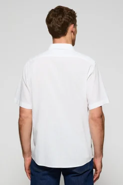 Camisa blanca de manga corta de lino y algodón con bordado Rigby Go