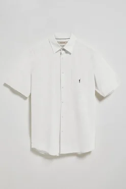 Camisa blanca de manga corta de lino y algodón con bordado Rigby Go