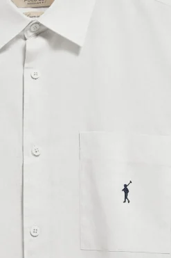 Camisa blanca de manga corta de lino y algodón con bordado Rigby Go