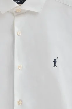 Camisa blanca de poplin y corte slim con logo Rigby Go