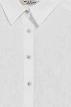Camisa blanca garment dye de lino con monograma bordado