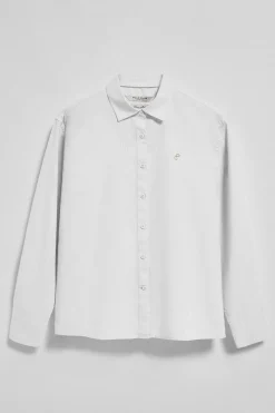 Camisa blanca loose fit de lino y algodón con monograma bordado