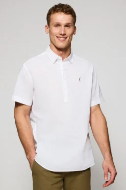 Camisa blanca polera de lino y algodón con bordado Rigby Go