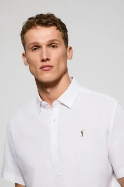 Camisa blanca polera de lino y algodón con bordado Rigby Go