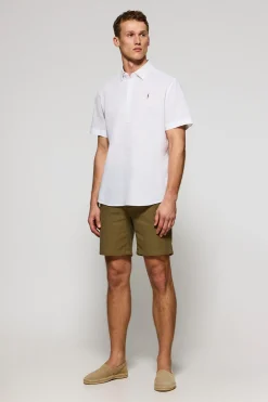 Camisa blanca polera de lino y algodón con bordado Rigby Go