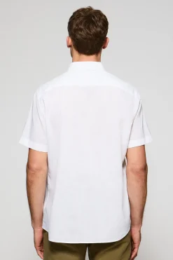 Camisa blanca polera de lino y algodón con bordado Rigby Go