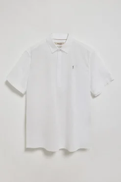 Camisa blanca polera de lino y algodón con bordado Rigby Go