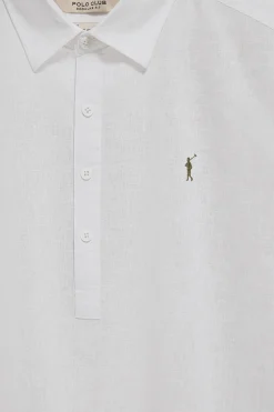 Camisa blanca polera de lino y algodón con bordado Rigby Go
