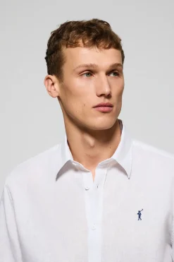 Camisa blanca regular de lino y algodón con bordado Rigby Go