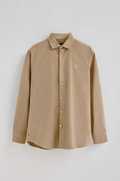 Camisa camel de corte slim y cuello italiano con logo Rigby Go