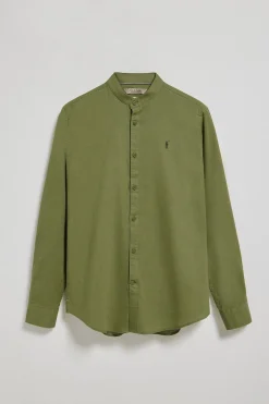 Camisa caqui de cuello mao de lino y algodón con bordado Rigby Go