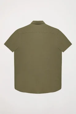 Camisa caqui de lino con bolsillo en el pecho
