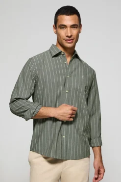 Camisa caqui St James a rayas regular fit con logo Rigby Go
