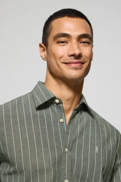 Camisa caqui St James a rayas regular fit con logo Rigby Go