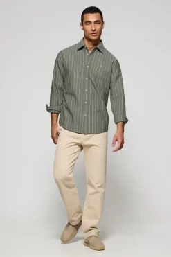 Camisa caqui St James a rayas regular fit con logo Rigby Go