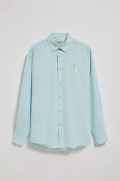 Camisa color aguamarina regular de lino y algodón con bordado Rigby Go