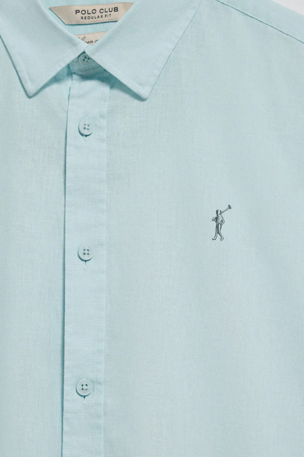 Camisa color aguamarina regular de lino y algodón con bordado Rigby Go