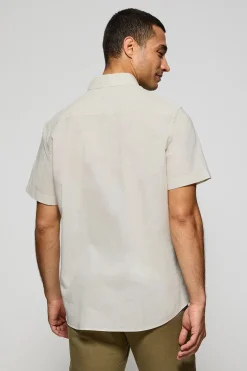 Camisa color crema polera de lino y algodón con bordado Rigby Go