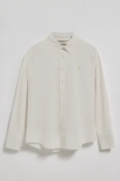 Camisa color crema regular de lino y algodón con bordado Rigby Go