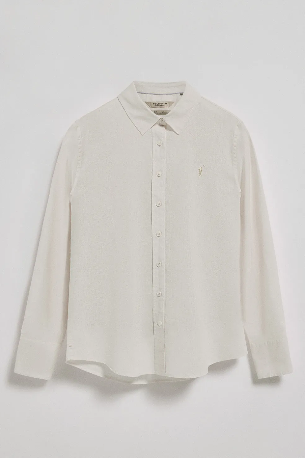 Camisa color crema regular de lino y algodón con bordado Rigby Go