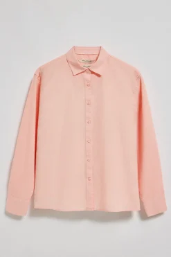 Camisa color salmón loose fit de lino y algodón con monograma bordado