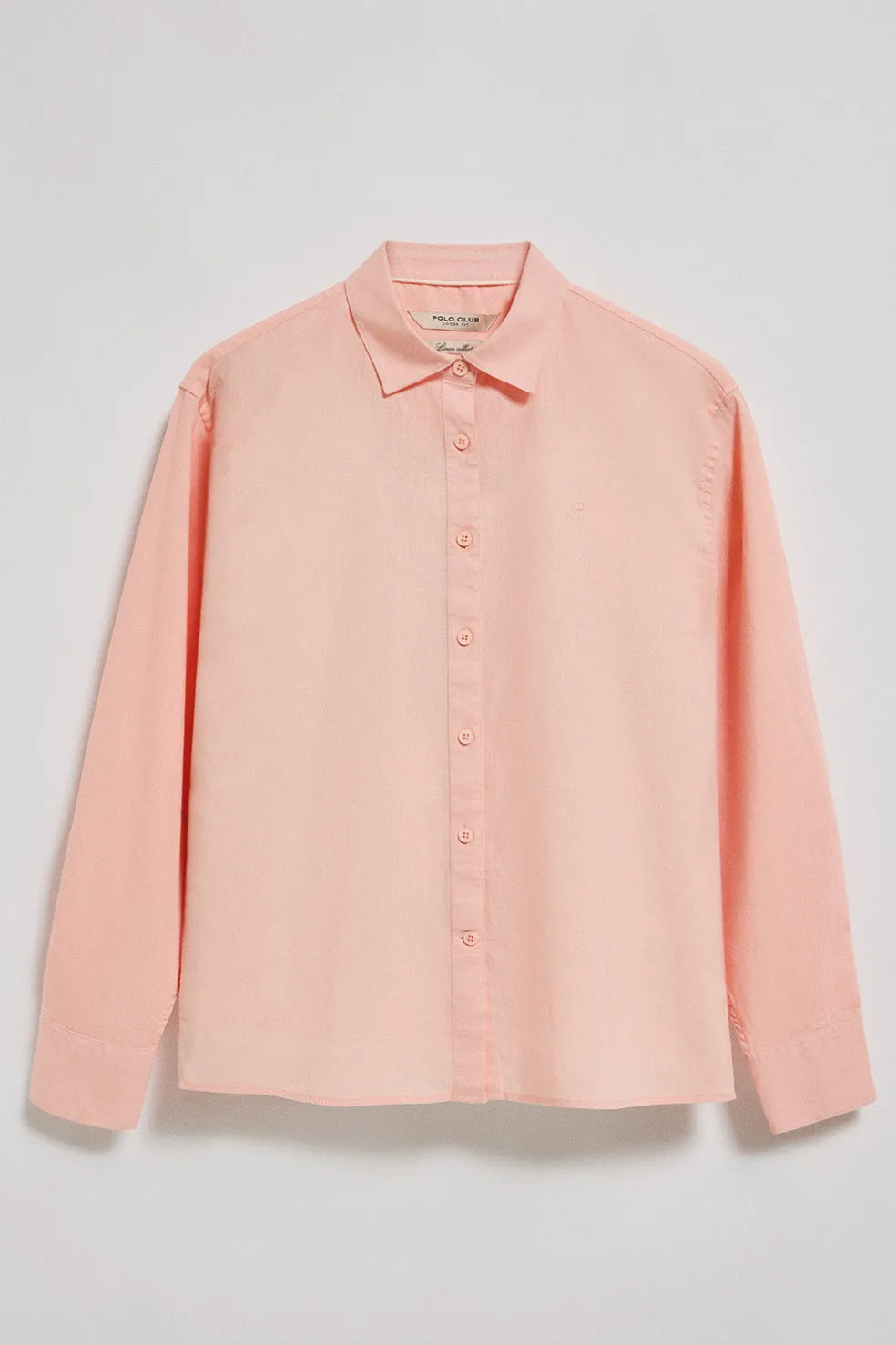 Camisa color salmón loose fit de lino y algodón con monograma bordado