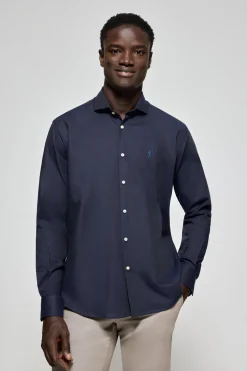 Camisa Cornell microestructura azul marino con bordado Rigby Go
