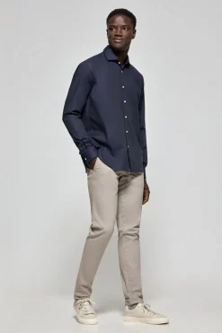 Camisa Cornell microestructura azul marino con bordado Rigby Go