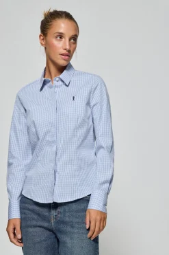 Camisa de cuadros vichy azules con logo bordado Rigby Go