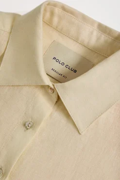 Camisa de lino beige con detalle bordado