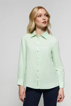Camisa de lino verde empolvado con detalle bordado Rigby Go