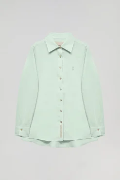 Camisa de lino verde empolvado con detalle bordado Rigby Go