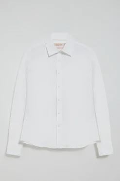 Camisa de popelín garment dye blanca con logo bordado
