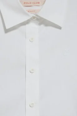 Camisa de popelín garment dye blanca con logo bordado