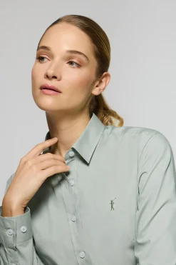 Camisa de popelín Slim Fit verde jade con bordado Rigby Go