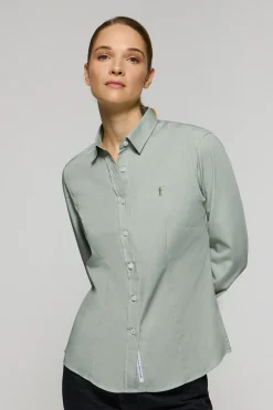Camisa de popelín Slim Fit verde jade con bordado Rigby Go
